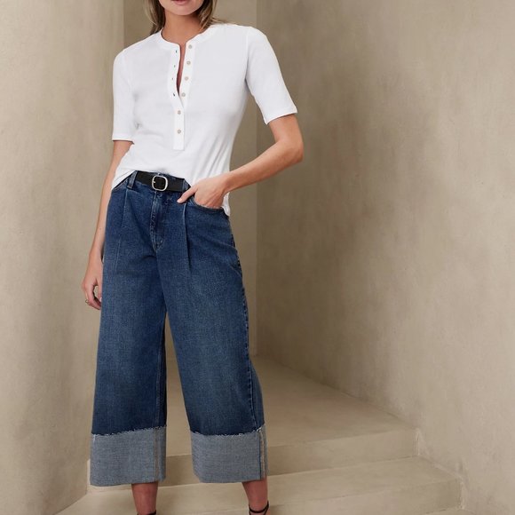 Banana Republic Factory Tops - Banana Republic Factory Heritage Elbow-Sleeve Henley - White - XL - NWT